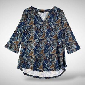 Women's Paisley‎ Print Split V Neck 3/4 Sleeve Tunic Top Women's 1X